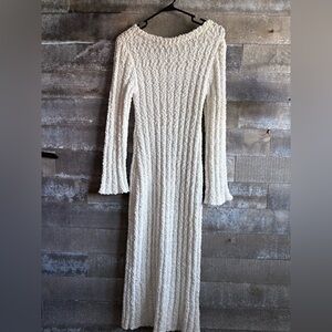 H&M Cream Ribbed Bell Sleeve Sweater Dress